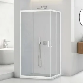 Box doccia angolare 80x120 in vetro temperato trasparente doppio scorrevole con profili bianchi Tay Box doccia angolare 80x120 in vetro temperato trasparente doppio scorrevole con profili bianchi Tay