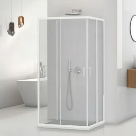 Box doccia 3 lati 70x90x70 in vetro temperato trasparente doppio scorrevole con profili bianchi Tay Box doccia 3 lati 70x90x70 in vetro temperato trasparente doppio scorrevole con profili bianchi Tay