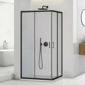 Box doccia angolare 80x80 in vetro temperato trasparente doppio scorrevole con profili neri Tay Box doccia angolare 80x80 in vetro temperato trasparente doppio scorrevole con profili neri Tay