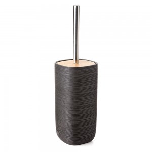 Portascopino d'Appoggio Nero con inserto in Acciaio Inox e Legno