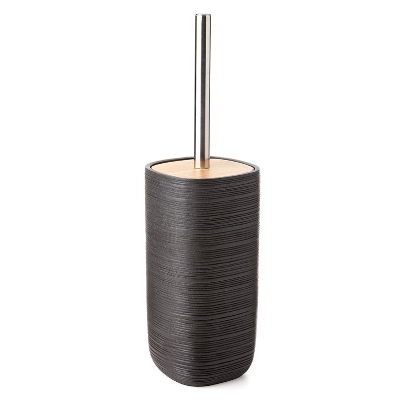 Portascopino d'Appoggio Nero con inserto in Acciaio Inox e Legno Portascopino d'Appoggio Nero con inserto in Acciaio Inox e Legno