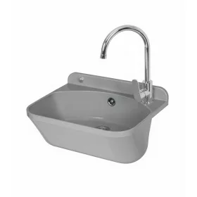 Lavatoio in resina 46x36 grigio con miscelatore a canna alta inox e scarico incluso
