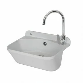 Lavatoio in resina 46x36 bianco con miscelatore a canna alta inox e scarico incluso