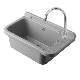 Lavatoio in resina 60x34 grigio con miscelatore a canna alta inox e scarico incluso