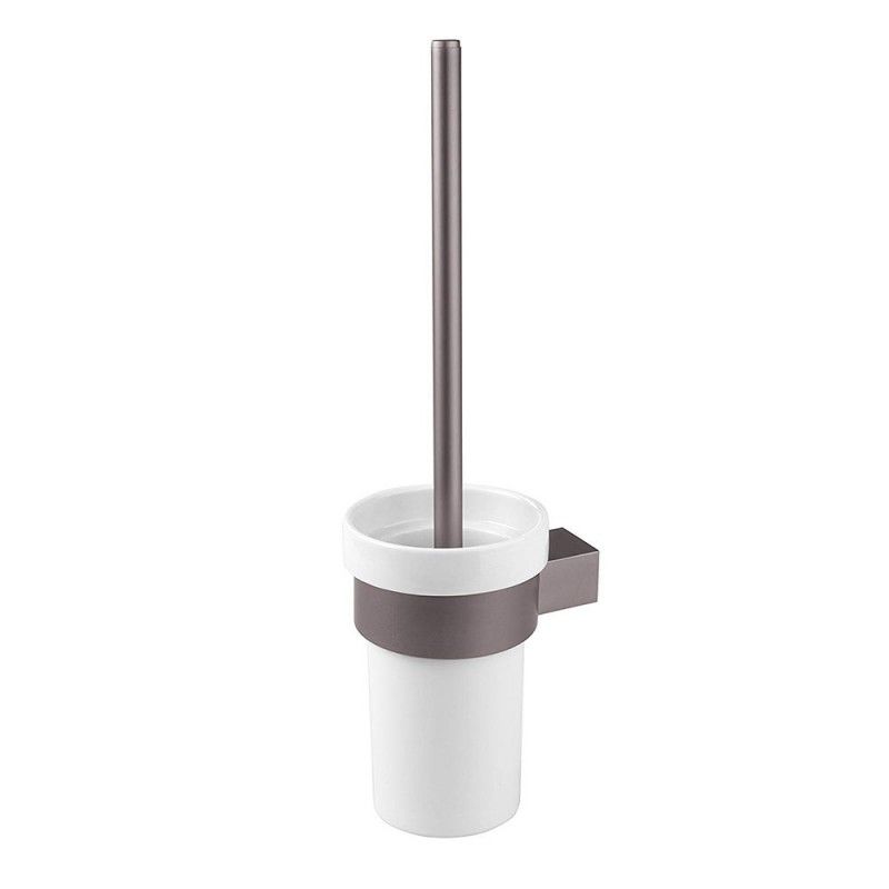 Portascopino WC Moderno Grigio Alluminio Opaco con Setole Nere Portascopino WC Moderno Grigio in Alluminio Opaco Scopino con Setole Nere