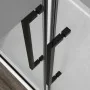 Box doccia angolare 80x100 con apertura saloon in vetro temperato trasparente con profili nero opaco Neos