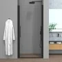Porta doccia nicchia 90cm in vetro temperato trasparente battente con profilo nero opaco Neos