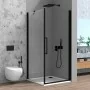 Box doccia angolare 70x90 in vetro temperato trasparente battente con profili nero opaco Neos