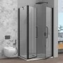 Box doccia angolare 90x80 con apertura saloon in vetro temperato trasparente con profili nero opaco Neos