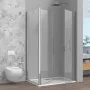 Box doccia angolare 90x100 con apertura saloon in vetro temperato trasparente con profili cromati Neos