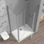 Box doccia angolare 70x70 con apertura saloon in vetro temperato trasparente con profili cromati Neos