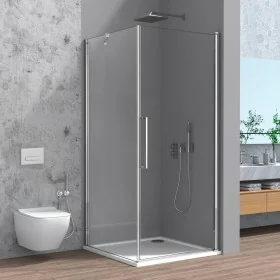 Box doccia angolare 90x90 in vetro temperato trasparente battente con profili cromo Neos