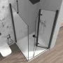 Box doccia angolare a soffietto 80x90 in vetro temperato trasparente con profili nero opaco Neos