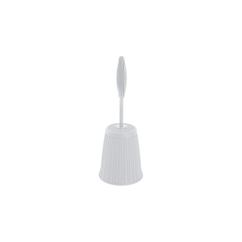 Porta Scopino wc d'appoggio Bianco con ciuffo in setole in plastica Portascopino Bianco in Plastica Design Tondo Moderno con Scopino
