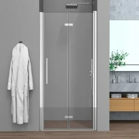 Porta doccia a soffietto per nicchia 70cm in vetro temperato trasparente con profili cromo Neos