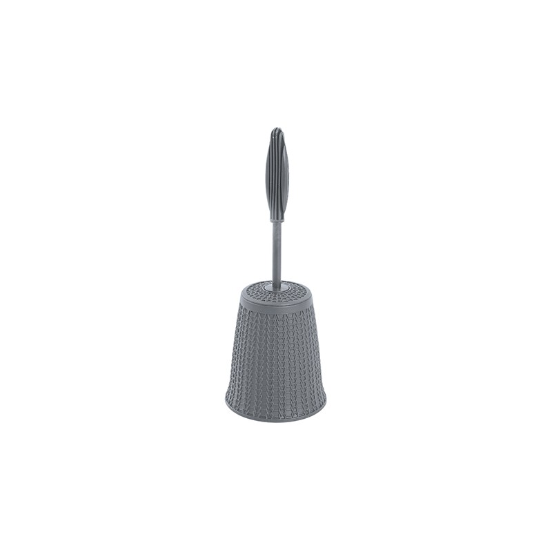 Porta Scopino wc d'appoggio Grigio con ciuffo in setole in plastica Porta Scopino in Plastica Grigio dal Design Moderno Tondo completo di Scopino