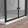Box doccia angolare a soffietto 90x80 in vetro temperato trasparente con profili nero opaco Neos