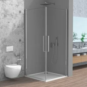 Box doccia angolare 90x90 in vetro temperato doppio battente con profili cromo Neos