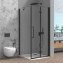 Box doccia angolare a soffietto 80x70 in vetro temperato trasparente con profili nero opaco Neos