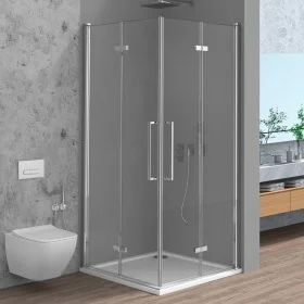 Box doccia angolare 70x80 in vetro temperato trasparente doppio soffietto con profili cromo Neos