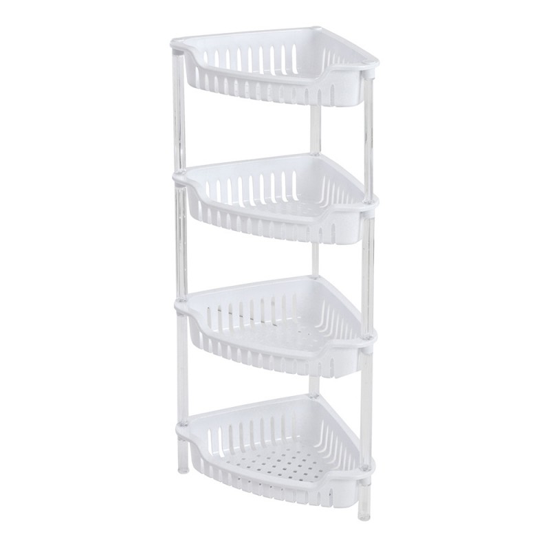 Scaffale Portaoggetti Angolare in Plastica Salvaspazio con 4 Ripiani Scaffale Portaoggetti Angolare in Plastica Salvaspazio con 4 Ripiani