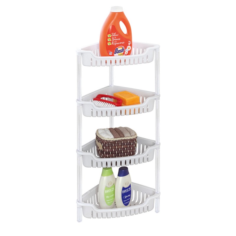 Zerone in Legno e plastica Cucina Scaffale angolare a 4 Ripiani Bagno per Salotto Doccia Bianco 