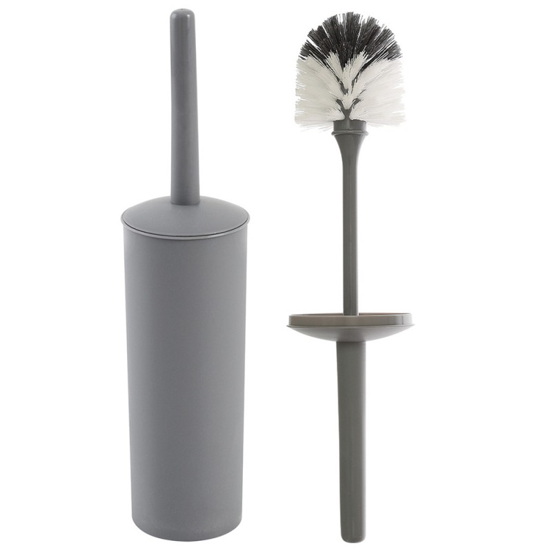 PortaScopino Bagno Tondo da Appoggio Grigio in Plastica con Scopino Portascopino Bagno Tondo da Appoggio Grigio in Plastica