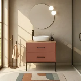 Mobile bagno sospeso 80cm terracotta con due cassetti e specchio Brik