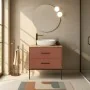 Mobile bagno sospeso 80cm terracotta con due cassetti e specchio Brik