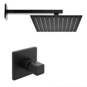 Set doccia soffione quadrato 30x30cm in acciaio inox braccio 30cm e miscelatore nero opaco Lotus