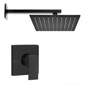 Set doccia soffione quadrato 30x30cm in acciaio inox braccio 30cm e miscelatore con leva nero opaco Kubo
