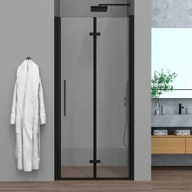 Porta doccia a soffietto per nicchia 80cm in vetro temperato trasparente con profili nero opaco Neos