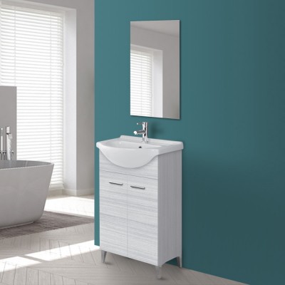 Mobiletto bagno a terra 56 cm grigio completo di lavabo e specchio