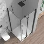 Box doccia angolare a soffietto 70x100 in vetro temperato trasparente con profili nero opaco Neos