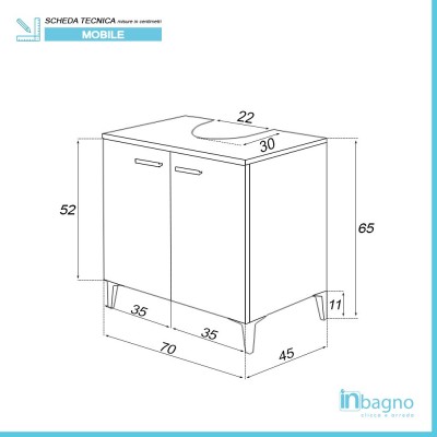 Mobile Moderno Copri Colonna sottolavabo bagno lavanderia bianco lucido  72x44x61