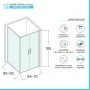 Box doccia angolare 90x70 con apertura saloon in vetro temperato trasparente con profili nero opaco Neos