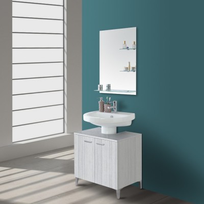 Mobile bagno copricolonna grigio 70 cm con 2 ante e piedini in abs cromato