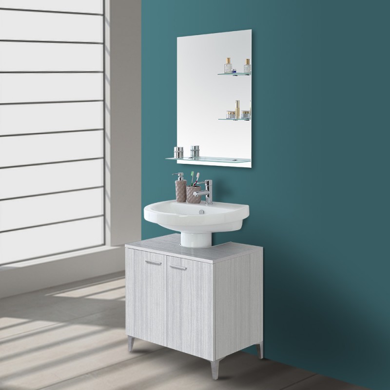 Posto di lavaggio 70 cm Aquamarin-Bacino di Vetro con armadietto sotto lavabo ospiti WC 5620 