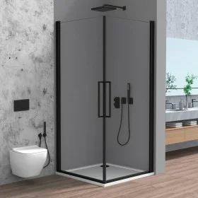 Box doccia angolare 70x90 in vetro temperato  doppio battente con profili nero Neos