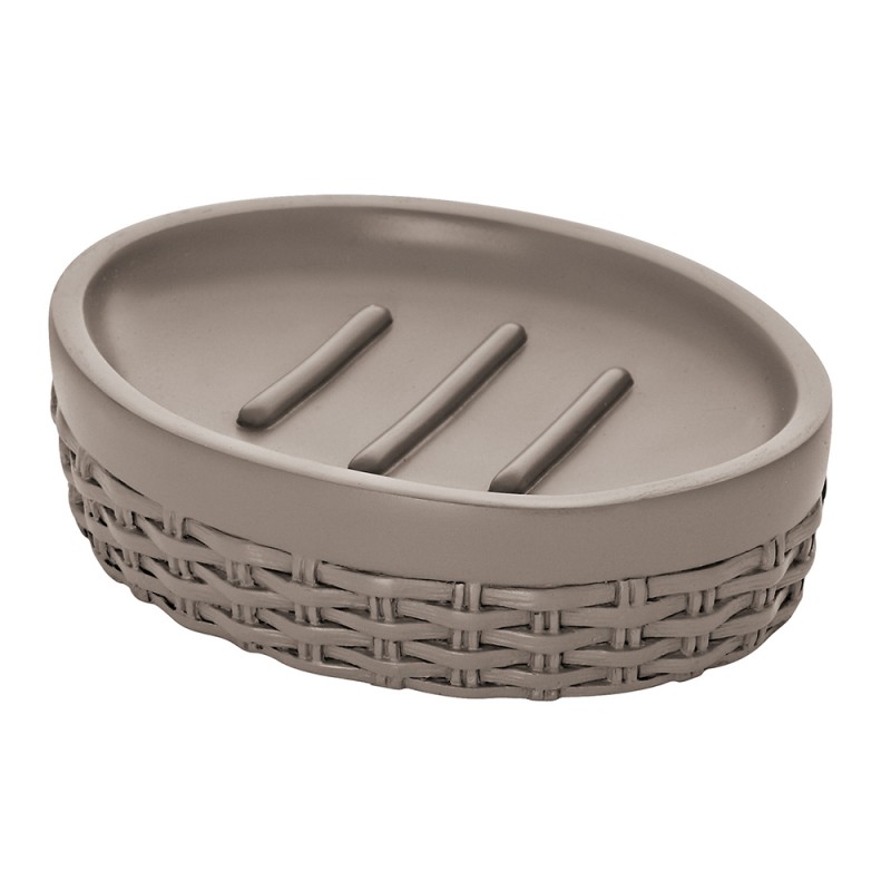 Portasapone d'appoggio in resina moderno Portasapone d'appoggio tortora in resina effetto rattan