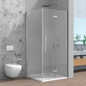 Box doccia angolare a soffietto 80x100 in vetro temperato trasparente con profili cromo Neos