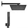 Set doccia soffione quadrato 30x30cm in acciaio inox braccio 30cm e doccino completo nero opaco