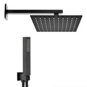 Set doccia soffione quadrato 30x30cm in acciaio inox braccio 40cm e doccino completo nero opaco