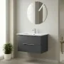 Mobile bagno sospeso 80 cm grigio cannettato Zena con lavabo e specchio tondo