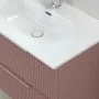 Mobile bagno sospeso 80 cm rosa cannettato con lavabo e specchio tondo Zena