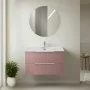 Mobile bagno sospeso 100 cm rosa cannettato con lavabo e specchio tondo Zena