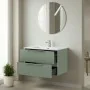 Mobile bagno sospeso 80 cm verde cannettato con lavabo e specchio tondo Zena