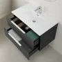Mobile bagno sospeso 100 cm grigio cannettato con lavabo e specchio tondo Zena