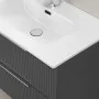 Mobile bagno sospeso 100 cm grigio cannettato con lavabo e specchio tondo Zena