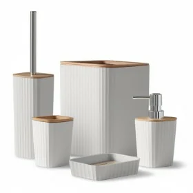 Set accessori bagno crema Show 5 pezzi con dettagli in bambu